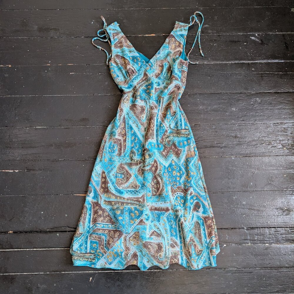 vintage y2k IN san fransisco blue paisley babydoll dress (3 / XS)